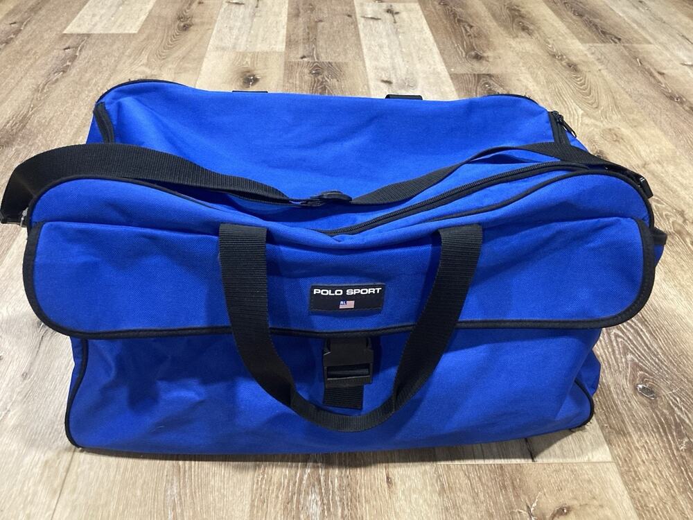 VTG Y2K 90s Ralph Lauren Polo Sport Duffel Gym Bag Blue RL Flag Carry Handles